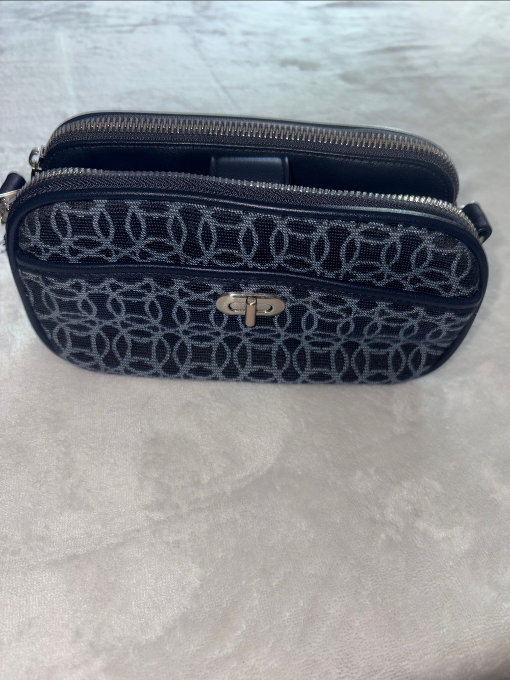Time and Tru Black Patterned Crossbody Bag * missing strap*